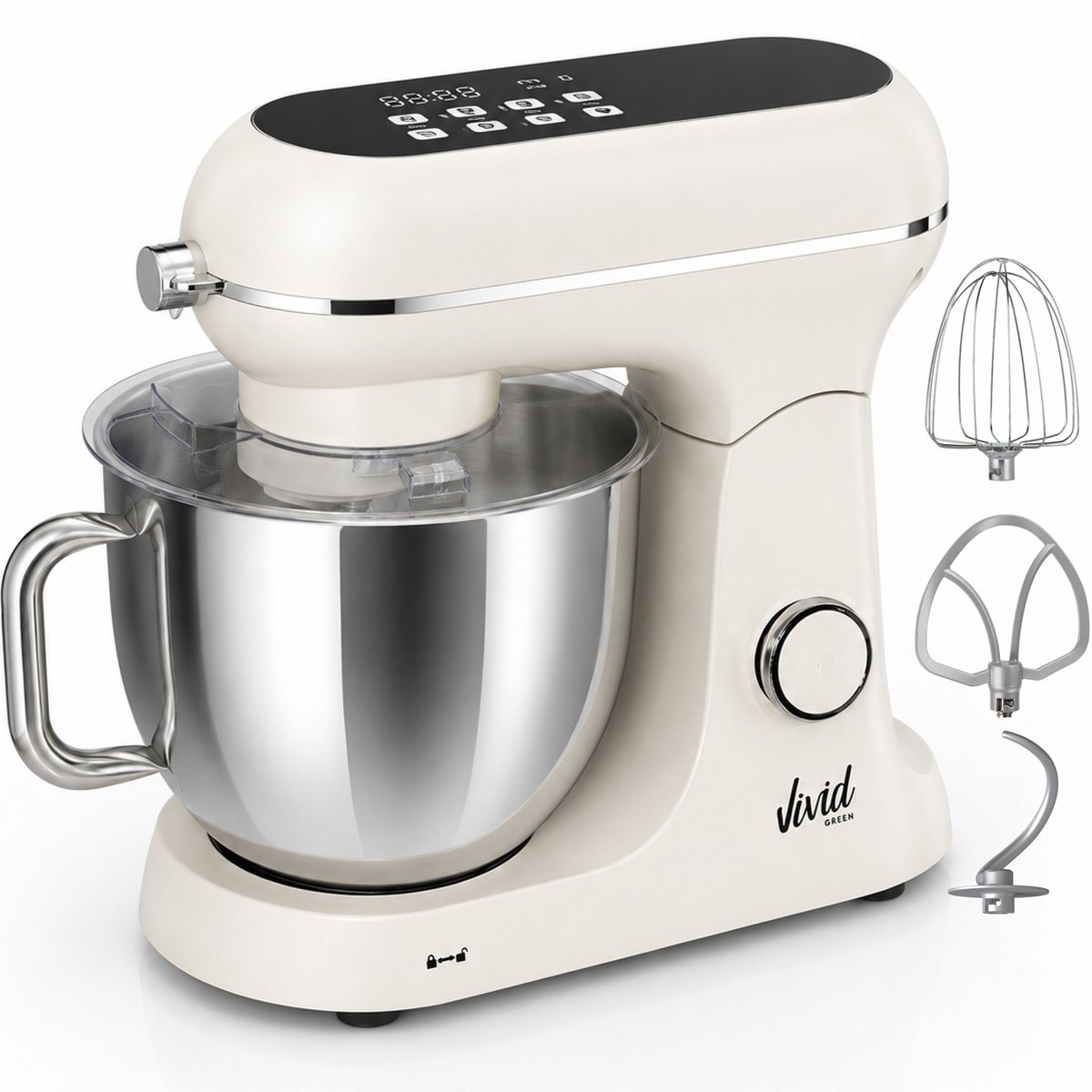 Vivid Green Luxe Keukenmixer - Touchscreen Display - 7L Mengkom - 11 Snelheden - Vaatwasserbestendig - Keukenmachine - Keukenrobot - Crème