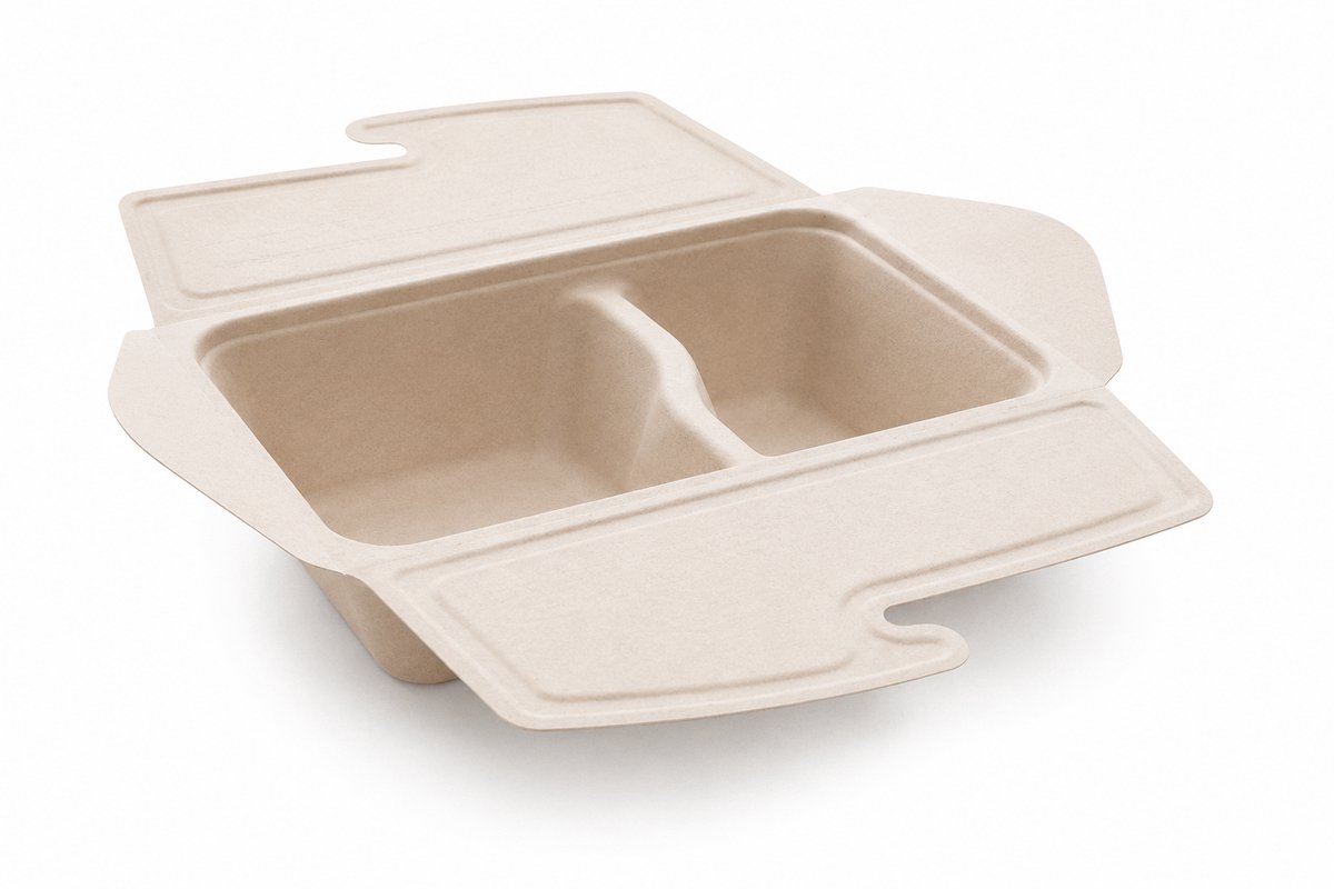 Pluspack Menubox To-Go met Vouwbare Deksel en 2 Compartimenten - 800 ml - 75 stuks