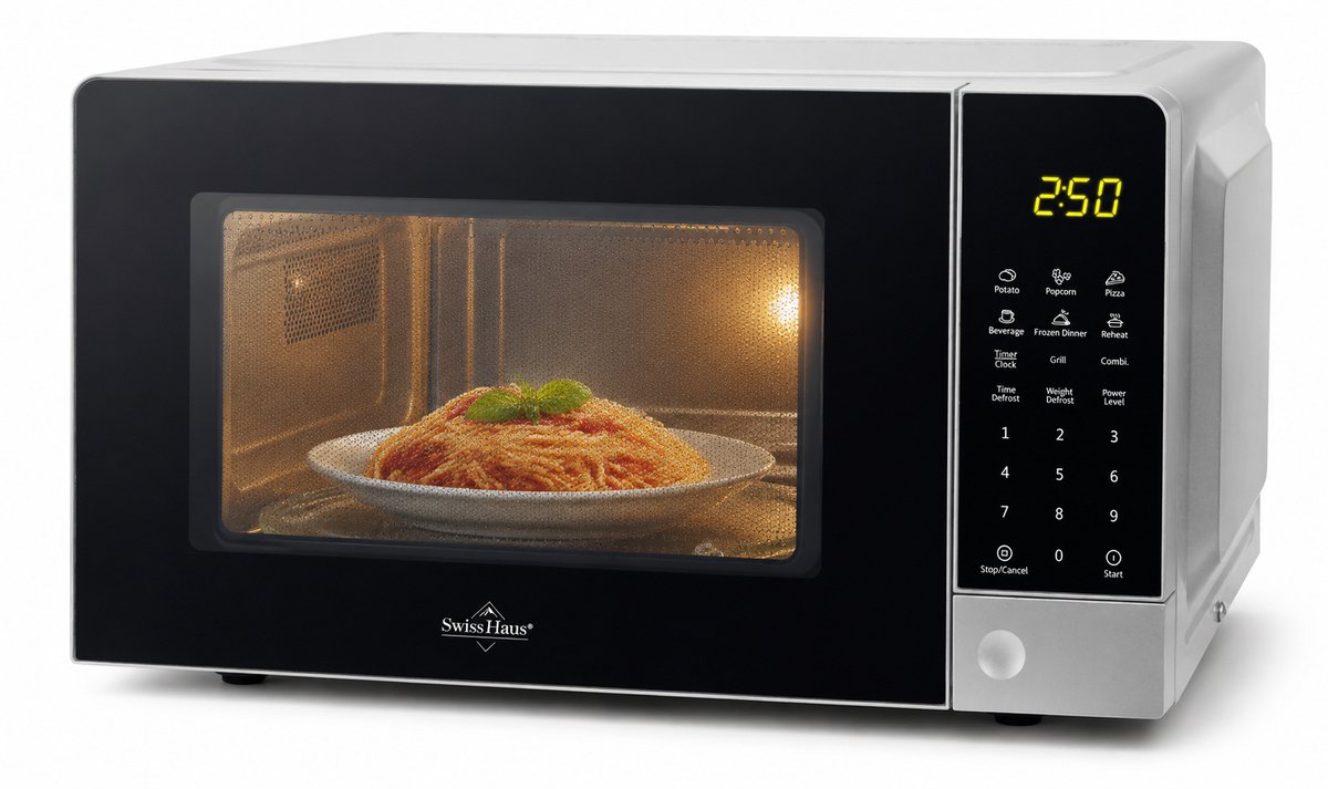 Swiss Haus® MW22 Combi Magnetron Vrijstaand – 20L Digitale Microgolfoven – 700W Microwave & 900W Grill – 11 Verwarmingsstanden – Zwart/Zilver