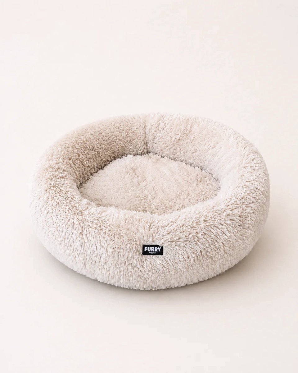 Furry Original® Fluffy Donut Hondenmand - M 80cm - Orthopedisch Hondenkussen - Honden Kussen voor Kleine tot Middelgrote Hond - Zachte Hondenbed met Rand - Memory Foam - Dog Bed - Coussin Chien - Beige