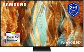 Samsung Neo QLED TV met 'Made for Benelux' en '2+3 jaar garantie' logo's.