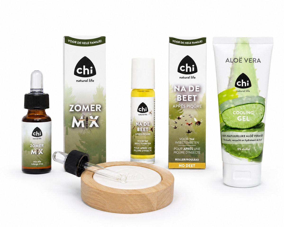 Chi natural life - etherische olie zomer set - muggen - vakantie set - zomermix - na de beet - aloe vera - geursteen