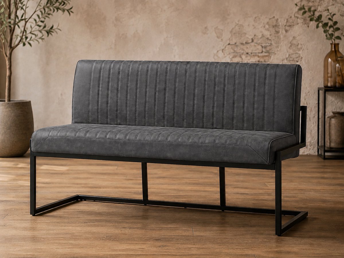 Eetkamerbank Belgie - 135 cm - Micro Leder - Antraciet