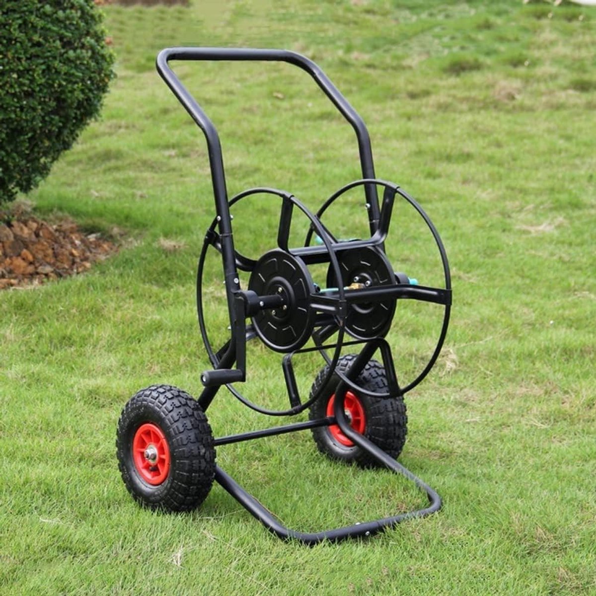 Tuinslang Haspel Kar - Slanghouder Buiten - Tuin Irrigatie - Dubbel Wiel Ontwerp - Tot 166 voet slang - Zwart