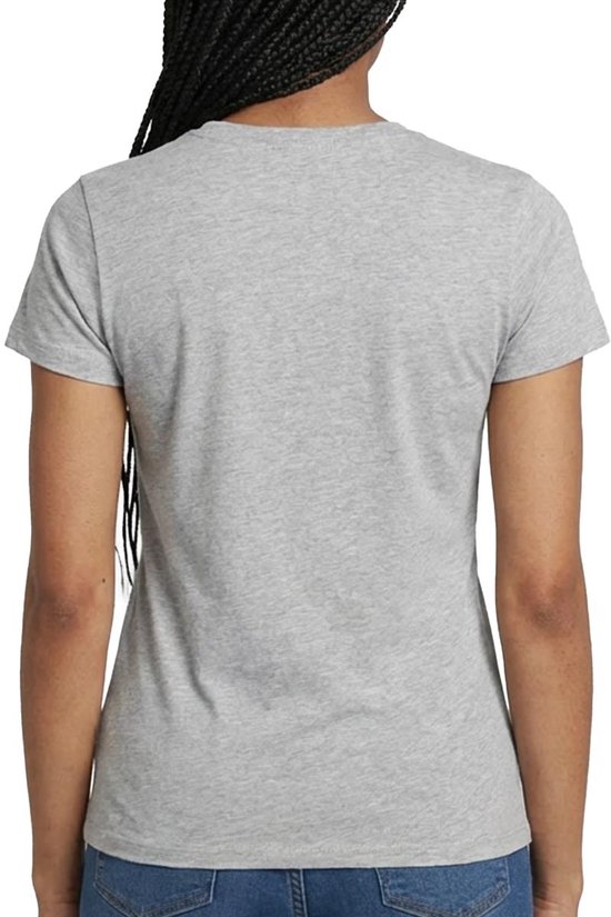 Grijs T-shirt voor dames, achterkant, driekwart mouw.
