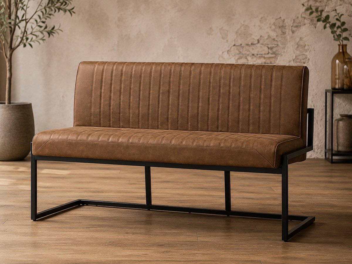 Eetkamerbank Belgie - 135 cm - Micro Leder - Cognac