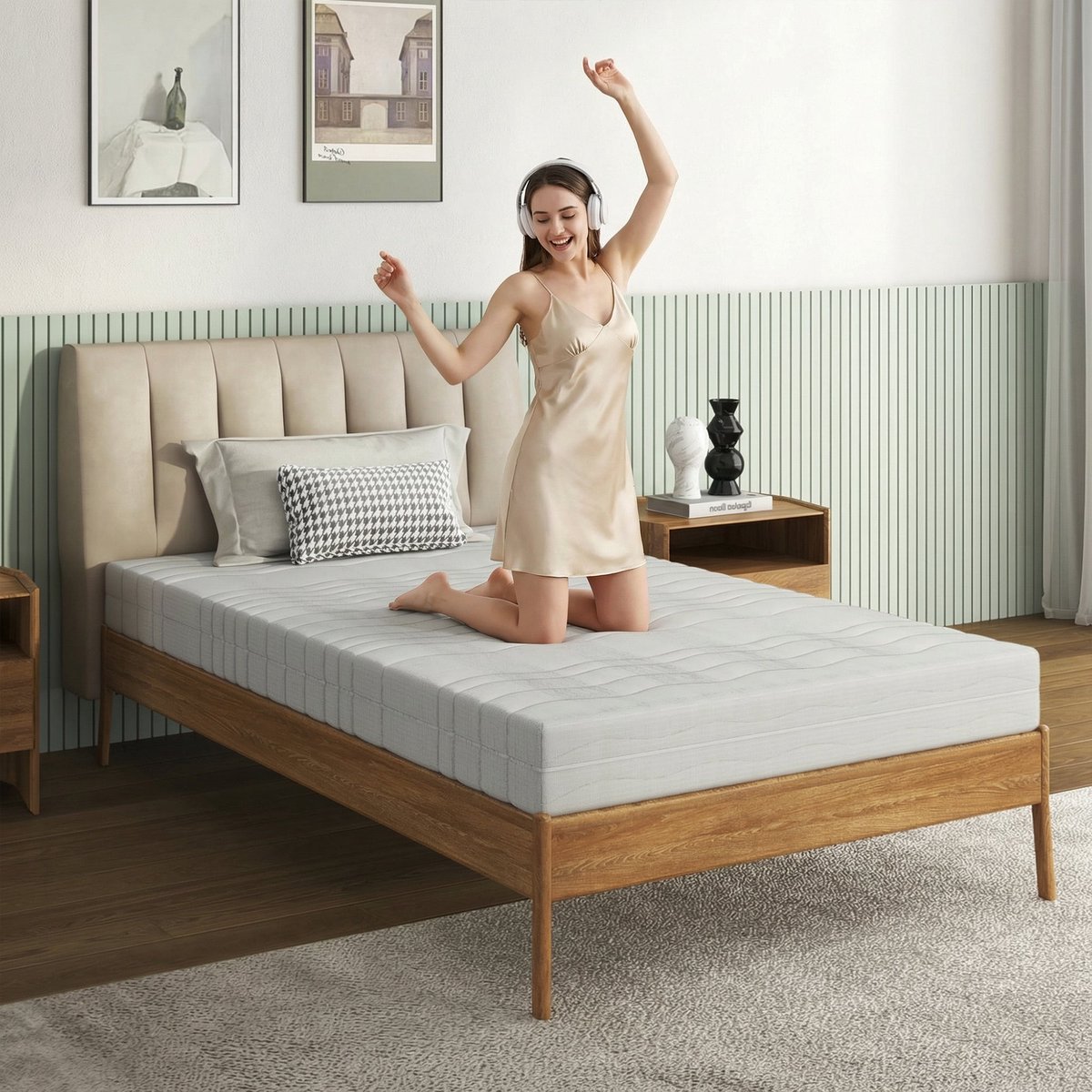 Merax Schuimmatras 90x200 cm - Ergonomisch Eenpersoonsmatras Met Wasbare 3D-Hoes - D25 Schuimkern - Wit - 18 cm Hoog