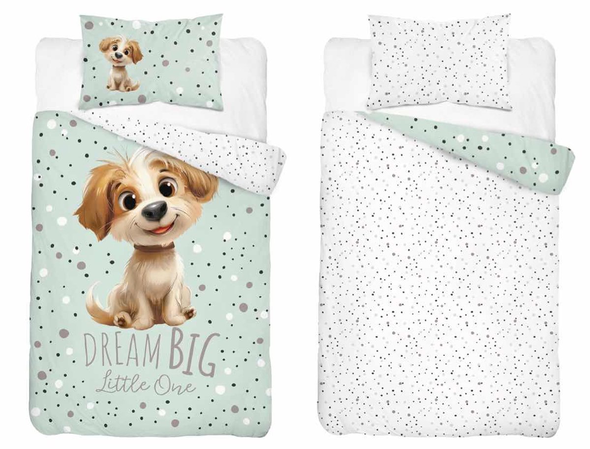 Puppy Dekbedovertrek Ledikant 100x135 Katoen Duurzaam 2in1 Junior Hond