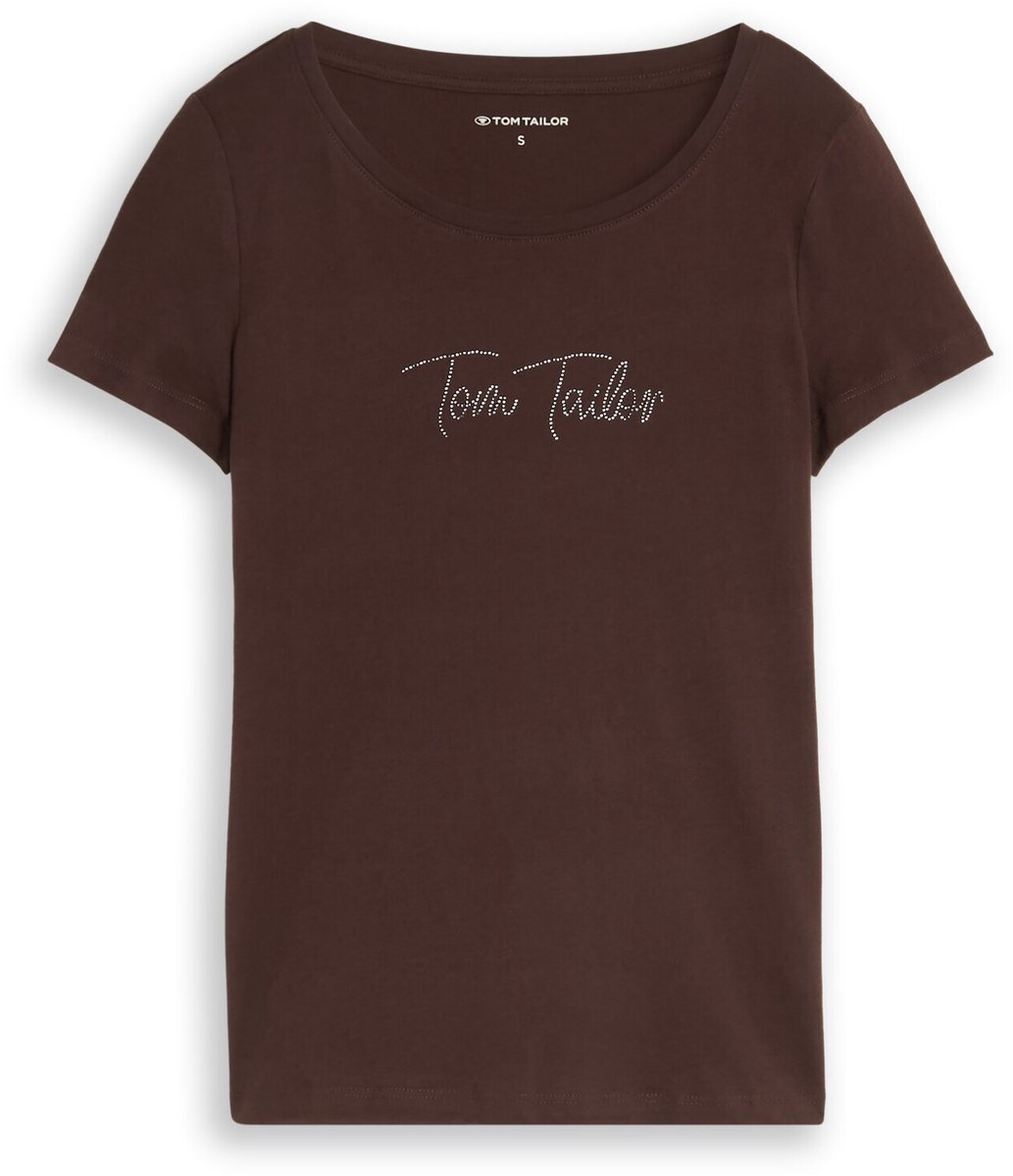 Tom Tailor - T-shirt met glitterlogo - Maat S - java dark brown