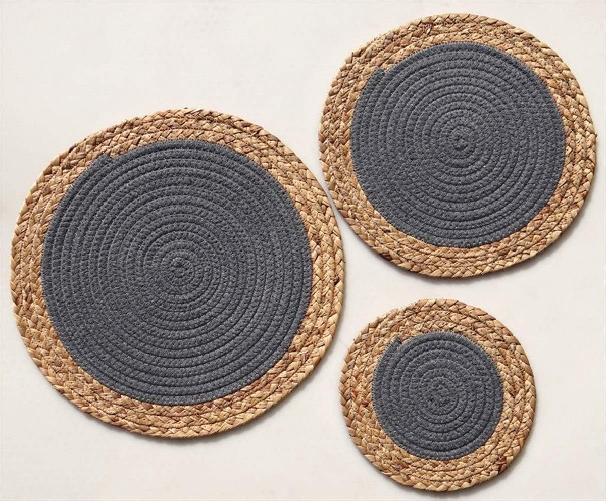 Placemats - Tafelonderleggers - Tafel Beschermen - Natuurlijk Waterhyacint - 6 Stuks - Donkergrijs