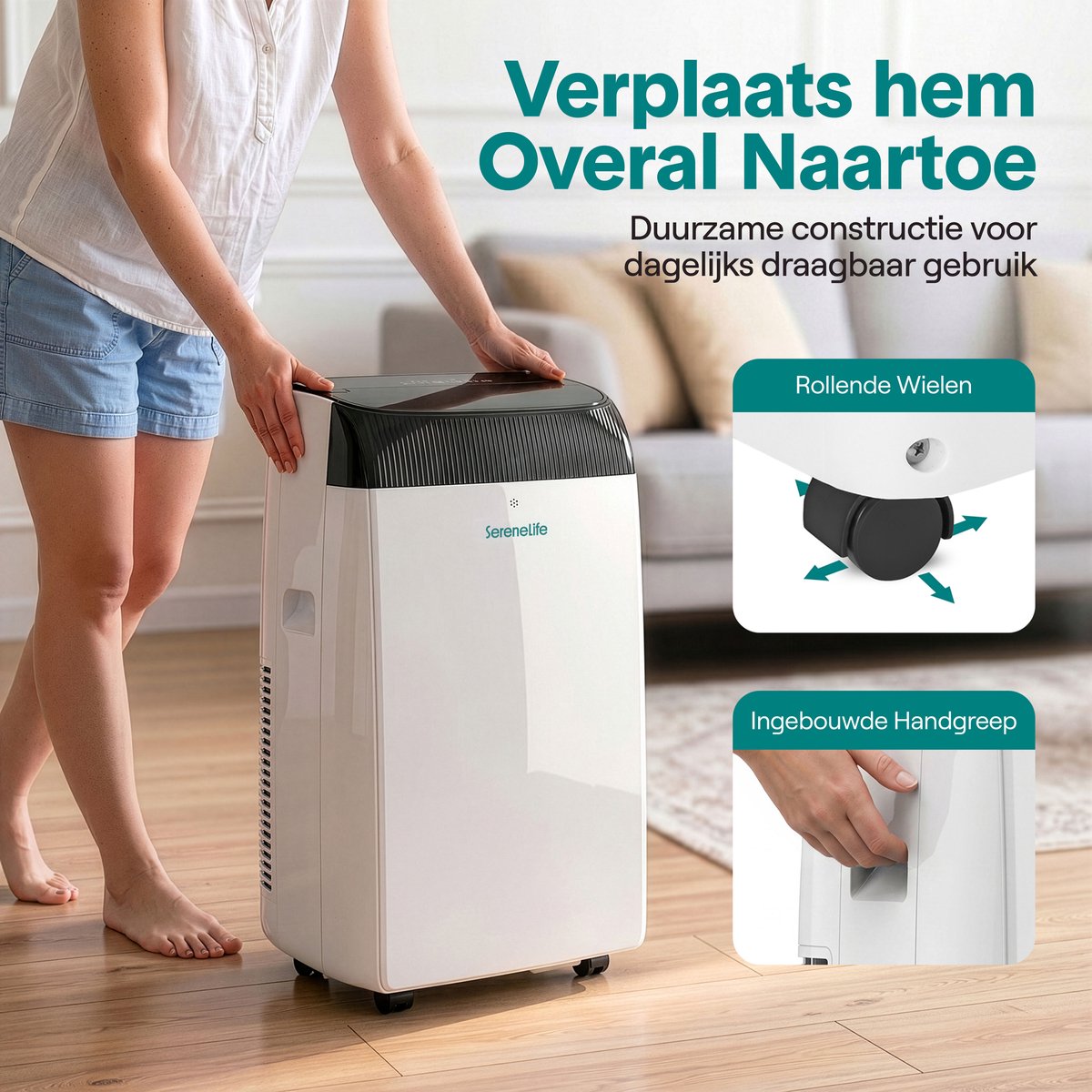 SereneLife Mobiele Airco - 16000 BTU - Air Conditioner met WiFi - 3-in-1 Koelen, Ventilator en Ontvochtiger - Mobiele Airco voor Slaapkamer thumbnail 4