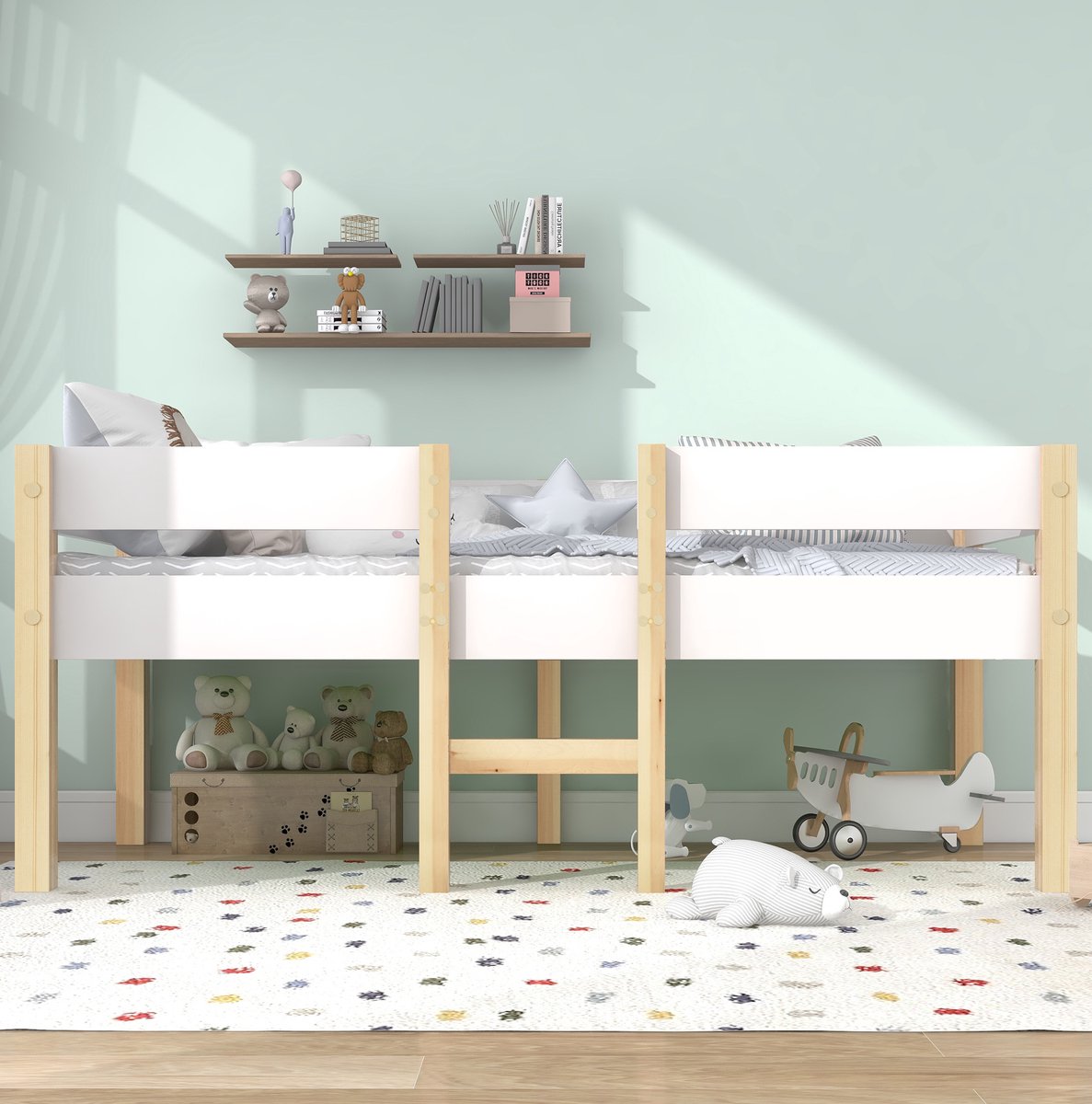 COVREO Halfhoogslaper met uitvalbeveiliging – 90x190 cm – Kinderbed van hout en MDF – voor kinderkamer – Wit - zonder matras