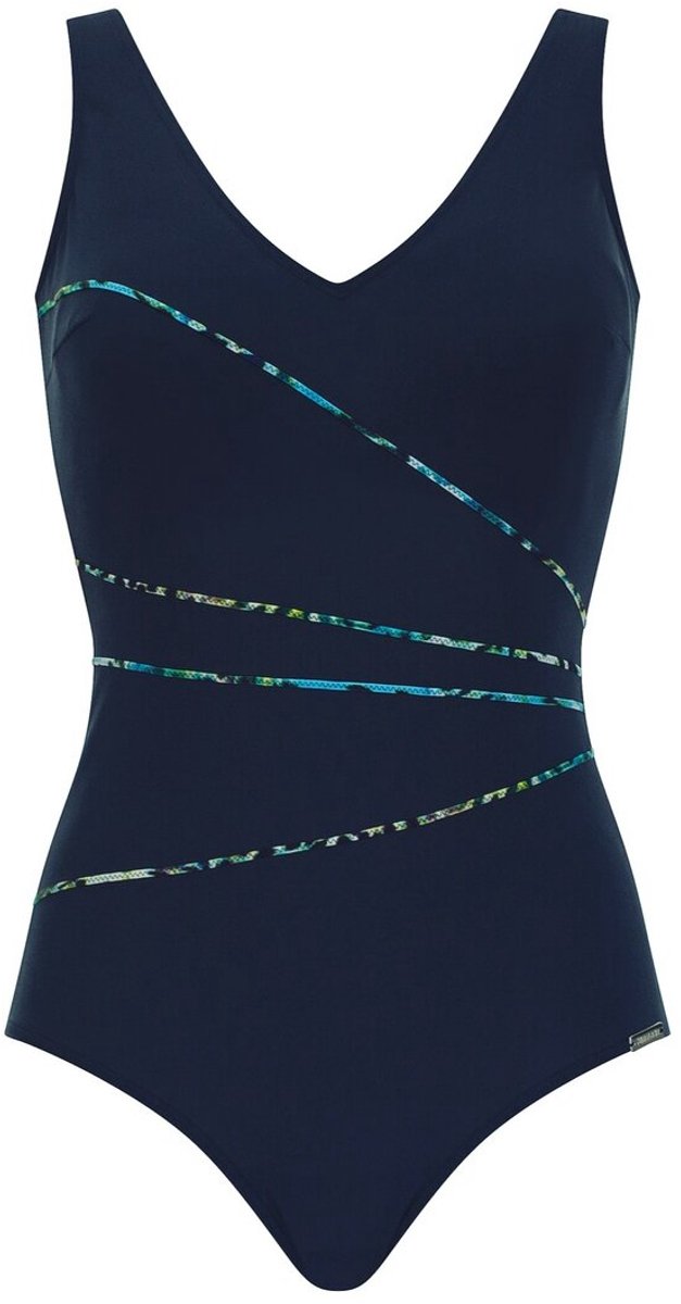 Sunmarin Dames Chloorbestendig Badpak 12101 Dark Navy | Voorgevormde Cups | Lage Rug | Sportief & Comfortabel Donkerblauw