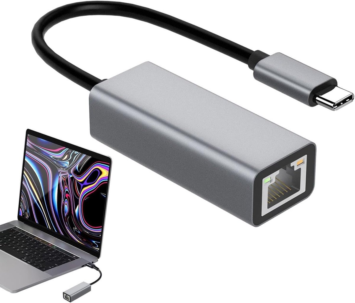 USB C Lan Adapter - Ethernet Dongle Type-C - Stabiel Internet - Overstroombeveiliging - 100 Mbps - Grijs