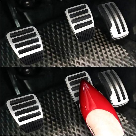 Auto Pedaal Covers - Gas Rempedaal Set - Veiliger Rijden - Antislip Ontwerp - 3 stuks - Zilver Zwart — afbeelding 2