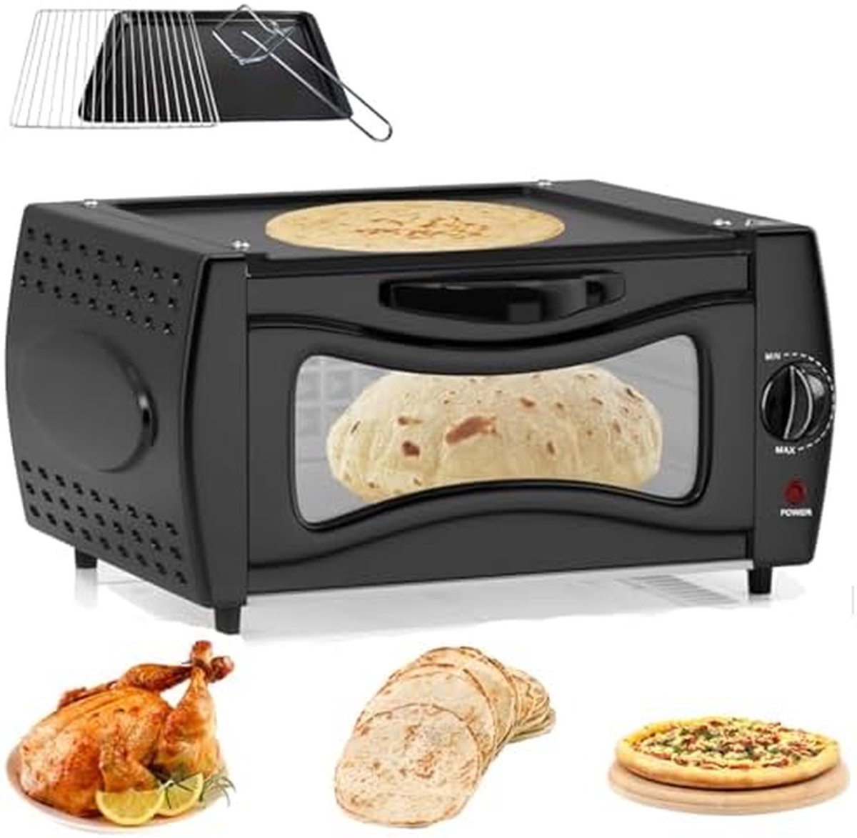 Elektrische Pizzaoven - Tandoor Oven Mini - Pizza Bakken - Dubbele Pizza Capaciteit - 15L - Zwart