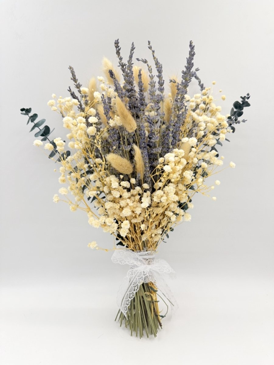 Droogbloemen Boeket - Lavendel - Eucalyptus - Gipskruid - Hazestaartjes - 40 cm - Echt Gedroogd - Natuurlijk Geurend - Woondecoratie Cadeau