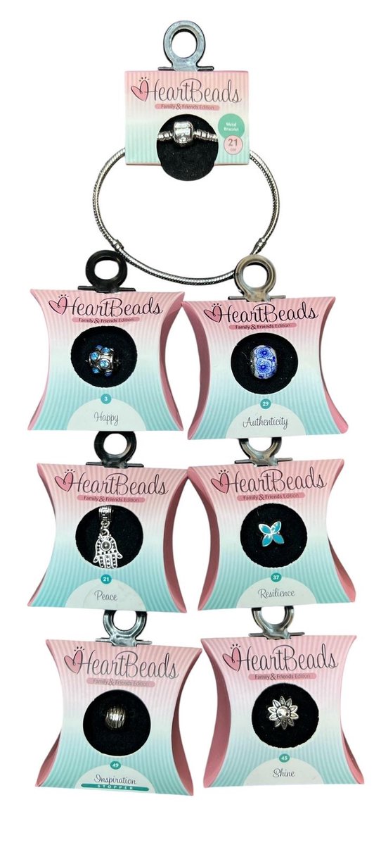 HeartBeads Armband Met 6 Bedels (5 Bedels en 1 Stopper) 21cm Metaal Zilver/Blauw