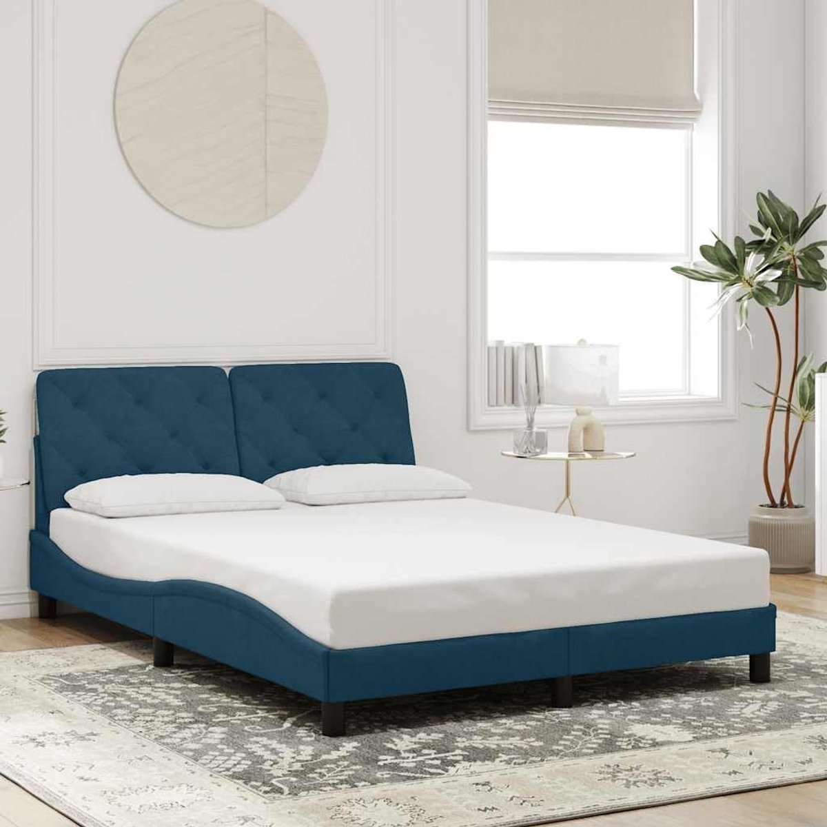 Bedframe met Hoofdeinde - Bedombouw Eenpersoonsbed - Slaapcomfort Creëren - Zacht Fluweel Afwerking - 140x200 cm - Blauw