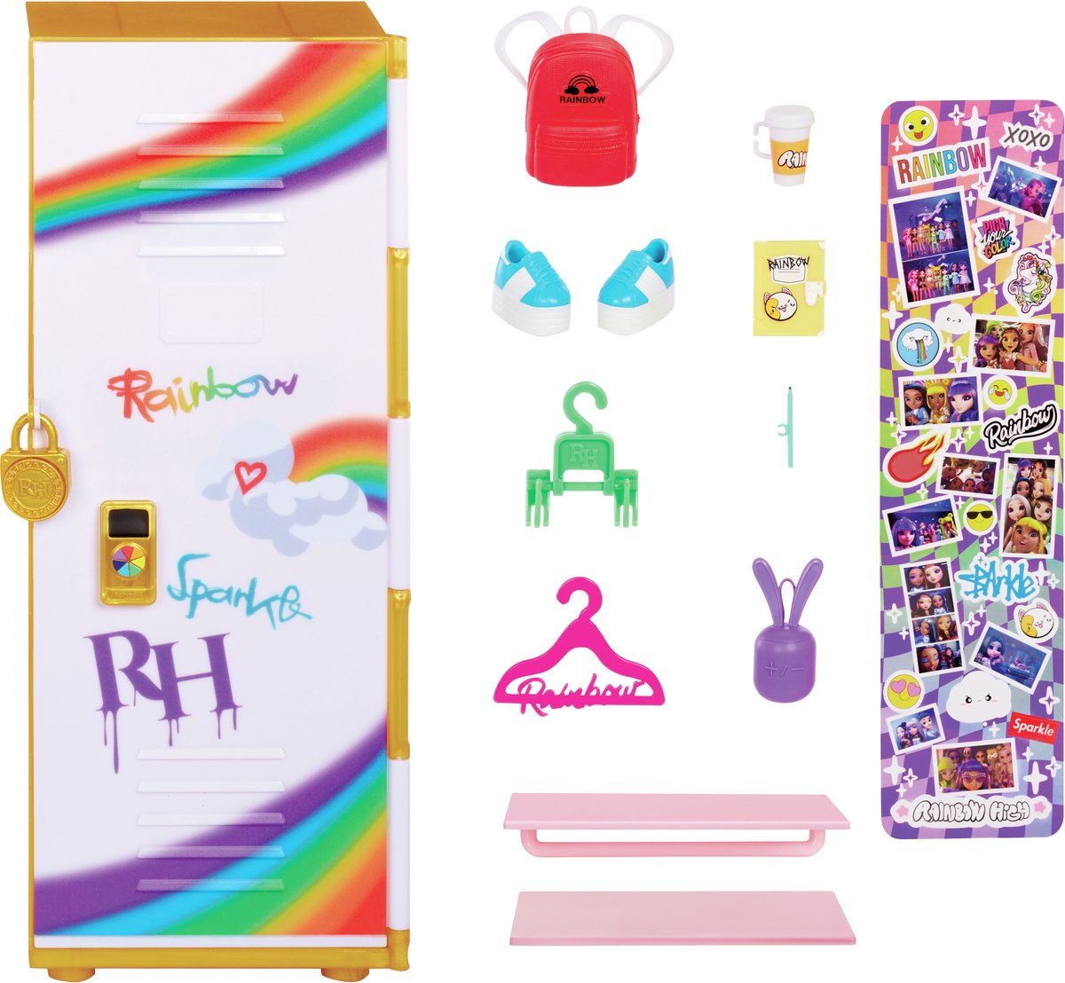 Rainbow High Design & Stijl - Locker Speelset met Planken, Kleerhangers, Accessoires en Stickers