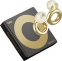 Gouden Loop Experience 2 oordopjes met beige oordopjes, naast een zwarte doos met gouden cirkel en tekst.