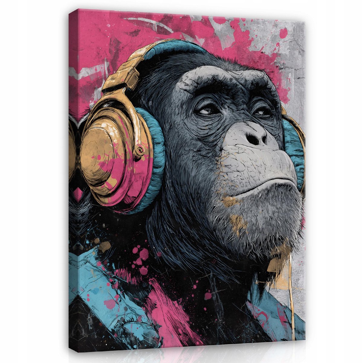 WALLARENA Schilderij op canvas - 60x40 cm - graffiti aap in Banksy stijl - moderne wanddecoratie kantoor en woonkamer Veelkleurig