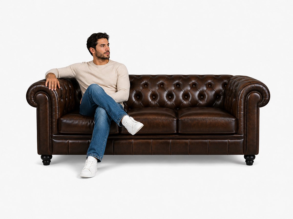 Bank Chesterfield - 3 Zits - Mokka Bruin - Sofa - Bankstel