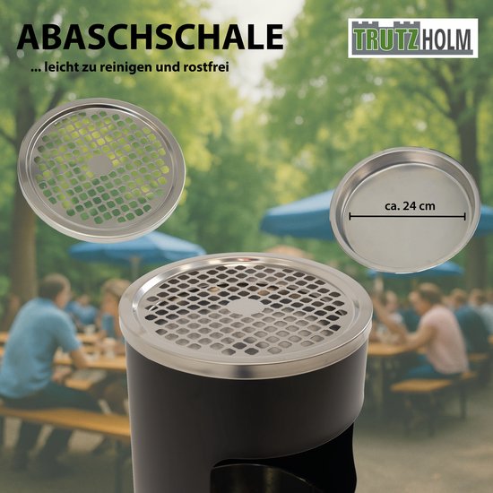 TRUTZHOLM Afvalbak met Asbak 30L Zwart - 2-in-1 Buitenafvalbak Metaal - Heavy Duty Staande Asbak Vuilnisbak Poedercoating van TRUTZHOLM — afbeelding 2