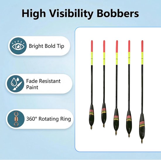Dobberset 5 stuks - Visdobbers - Vissen op water - Gestroomlijnde vorm - 4-6 gram - Zwart — afbeelding 5