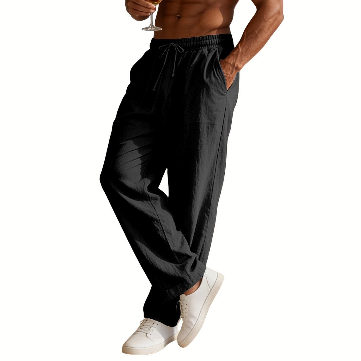 Currero Linnen Broek Heren - Zomerbroek - Volwassenen - Lange Broek - Pantalon - Strandbroek - Zomer - Ibiza Stijl - Zwart XL
