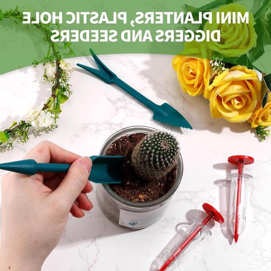 11-delige mini-handstrooier set - Kleine plastic zaaier, handmatige plantdispenser, plantstokje, verspeenstokje en wortelgereedschap voor sla, gras en spinazie van Merkloos	 — afbeelding 5