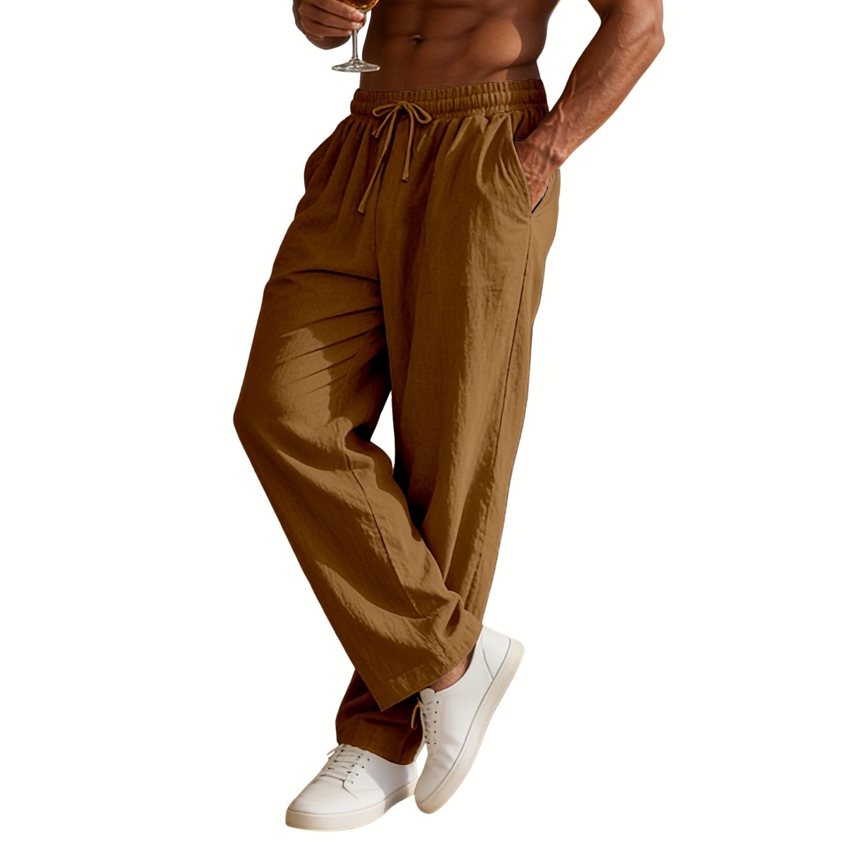 Currero Linnen Broek Heren Zomerbroek Volwassenen Lange Broek Pantalon Strandbroek Zomer Ibiza Stijl Oranjegeel
