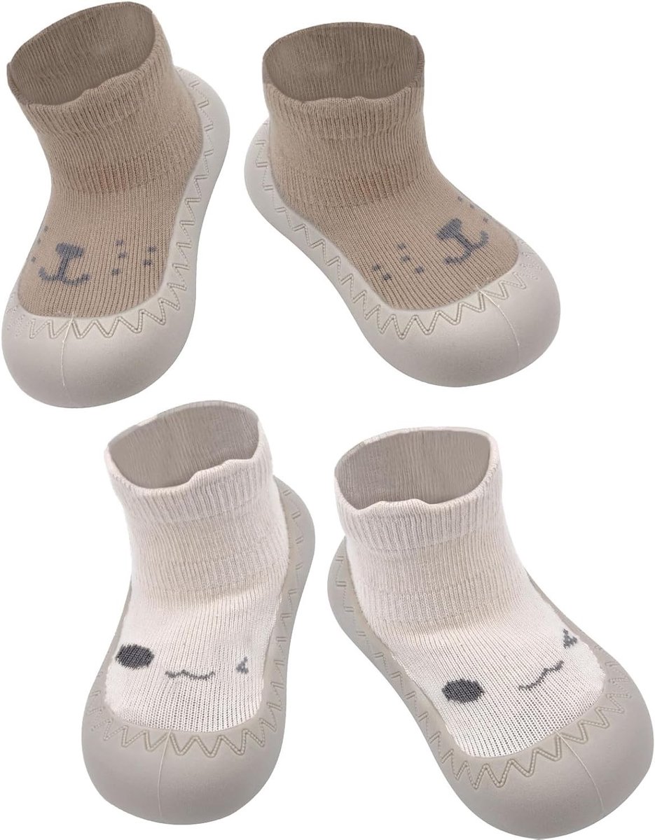 2 Pairs Schattige Baby Sokken Schoenen, Antislip Cartoon Knitted Baby Vloerschoenen, Ideaal voor Kruipen en Barefoot Gebruik, Maat 21 EU