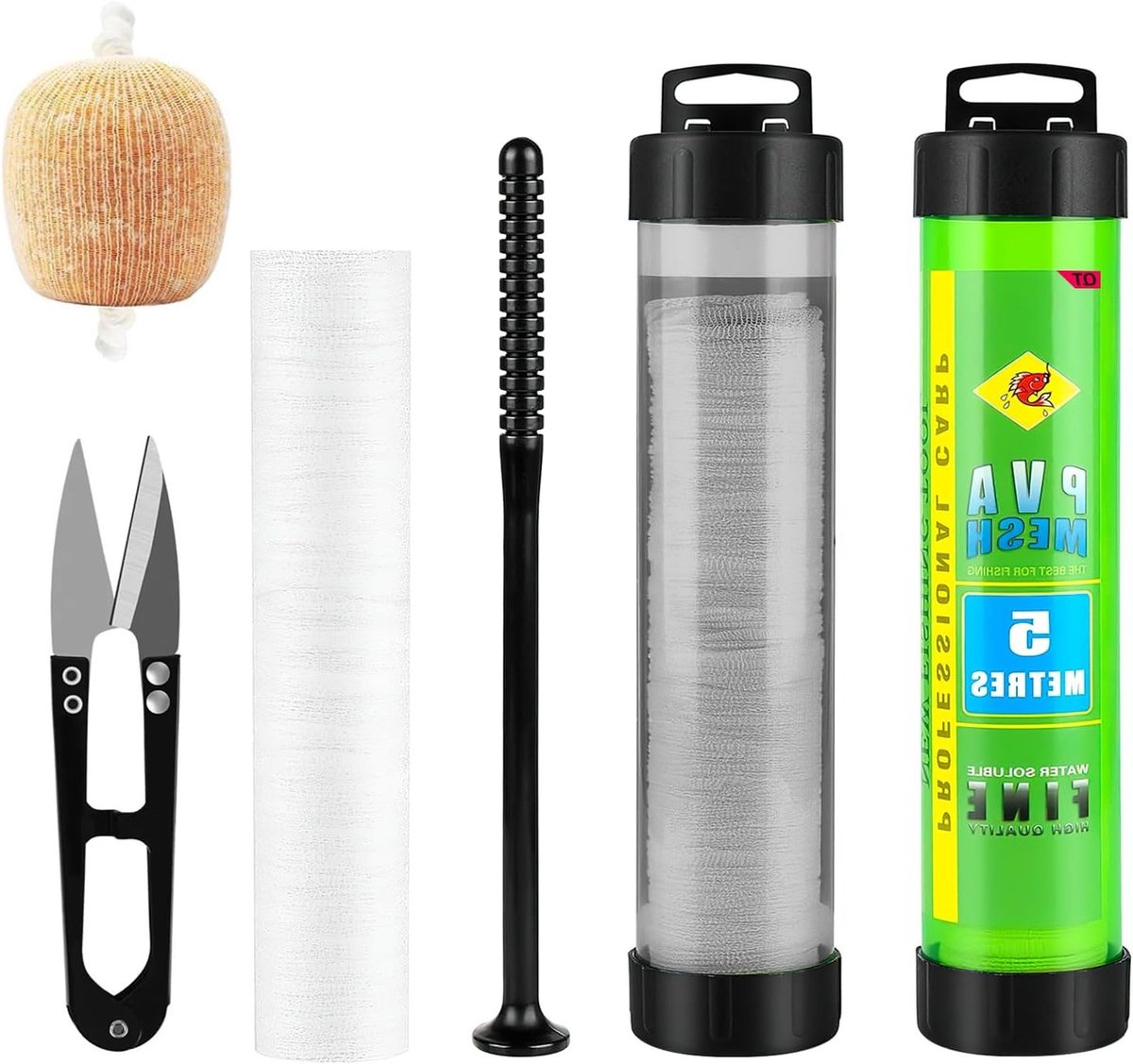 5 meter PVA net voor vissen, snel oplosbaar, ideaal voor boilies en aas, inclusief scharen en funnel set