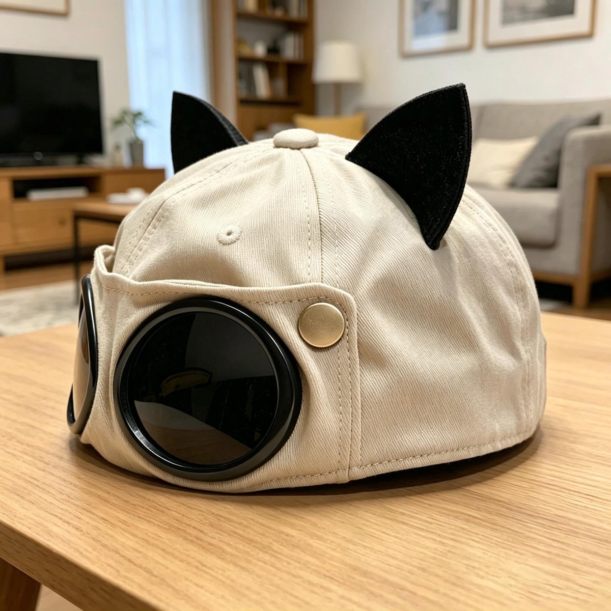 Retro pilotpet zonnebril hiphop masker oorkappen universeel formaat Creme