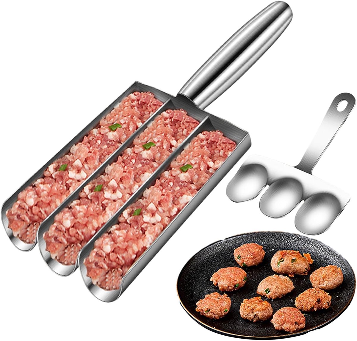 Gehaktbal Maker - Vleesbal Vorm - Perfecte Ballen Maken - Roestvrij Staal - 3 Maten Set - Zilver