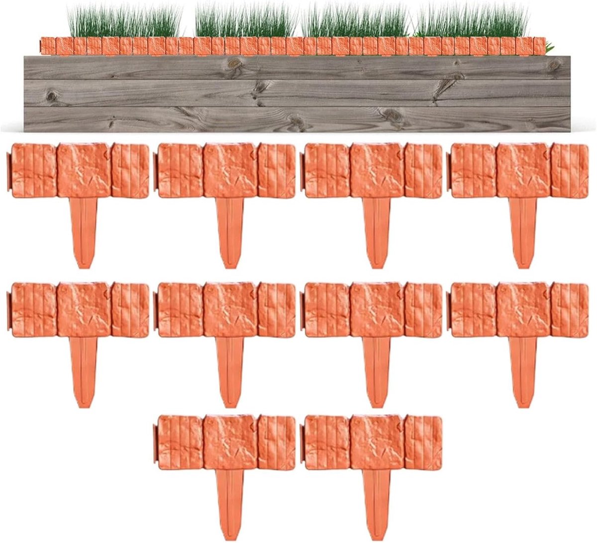 Tuinborder Imitatie Steen - Kunststof Randen - Tuin Organiseren - Zonder Graven - 10 Stuks - Oranje