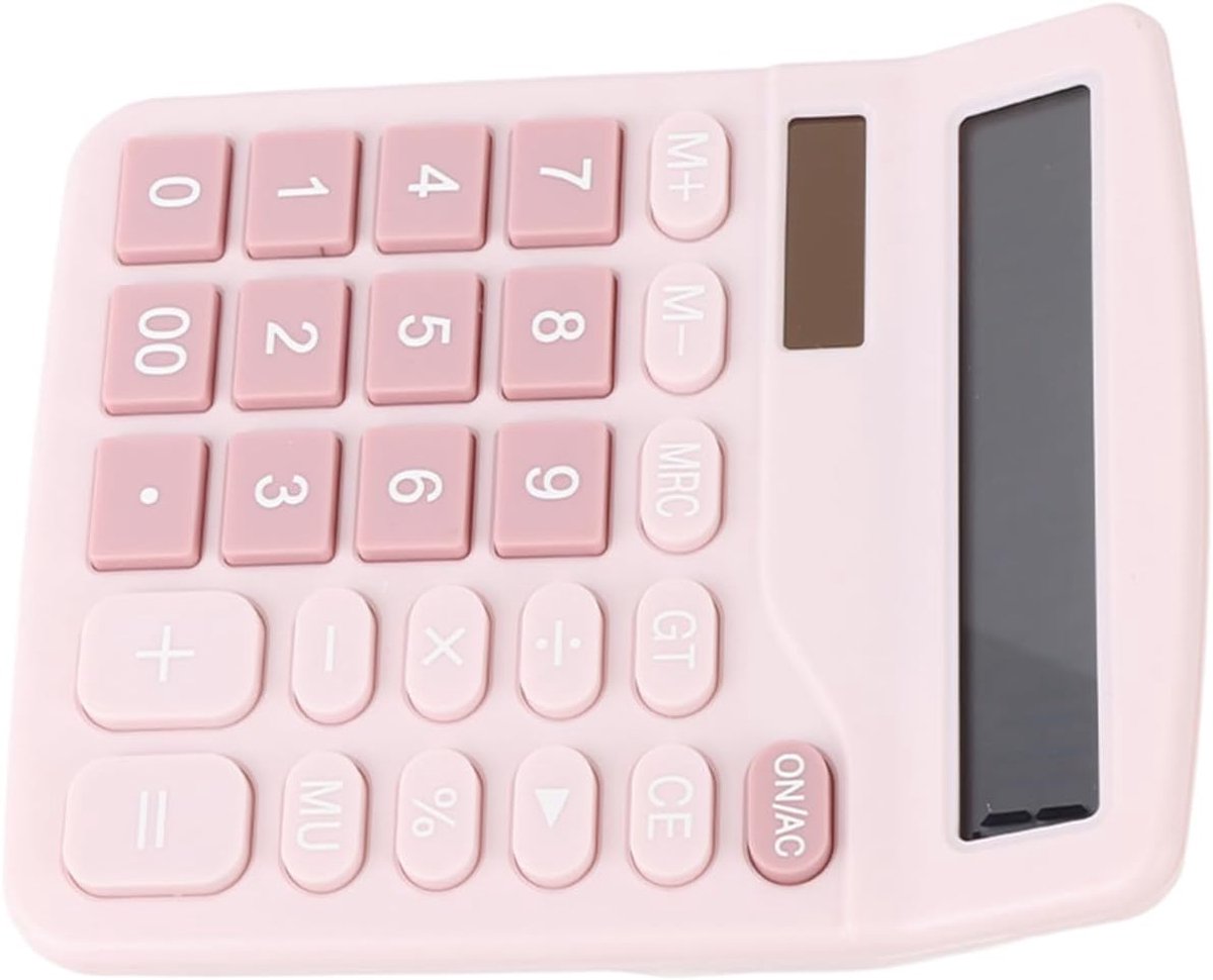 Zonne-calculator - Rekenmachine draagbaar - Dagelijkse berekeningen - 12-cijferig display - Compact formaat - Roze