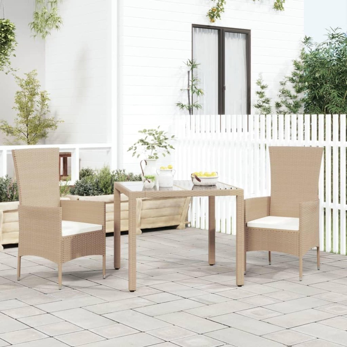 Tuinstoelen Set - Buitenstoelen - Ontspannen in de tuin - Massief acaciahout - 60 x 108 x 58 cm - Beige