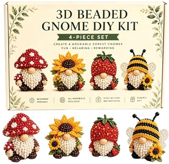 Kraftverdia® Mini 3D Kralen Dieren Kabouter Set - Handgemaakte DIY Kralen Kit voor Volwassenen en Beginners - Glanzende Dierfiguren als Decoratie en Cadeau - Creatief Hobby Pakket