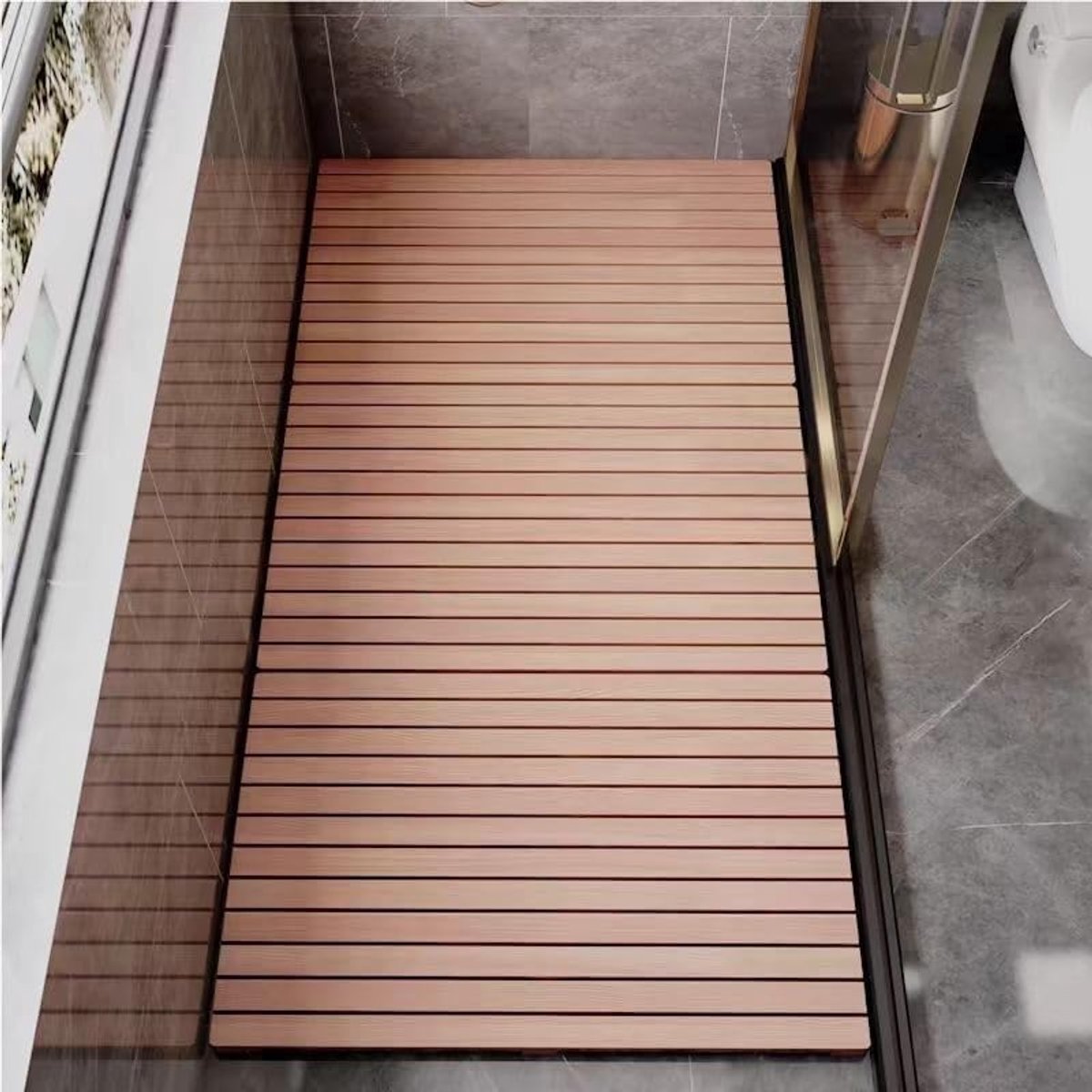 Houten Douchemat - Badkamer Vloermat - Veilig Douchen - Natuurlijk Massief Hout - 86x86 cm - Houtkleur