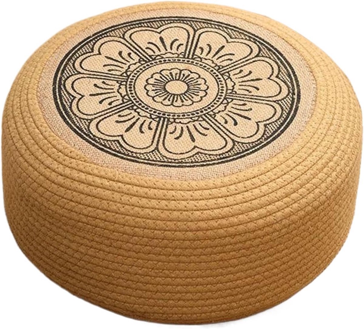 Ottomaanse poef - Ronde vloerpoef - Ontspanning en sfeer - Handgeweven rotan design - 40cm diameter - Zwart