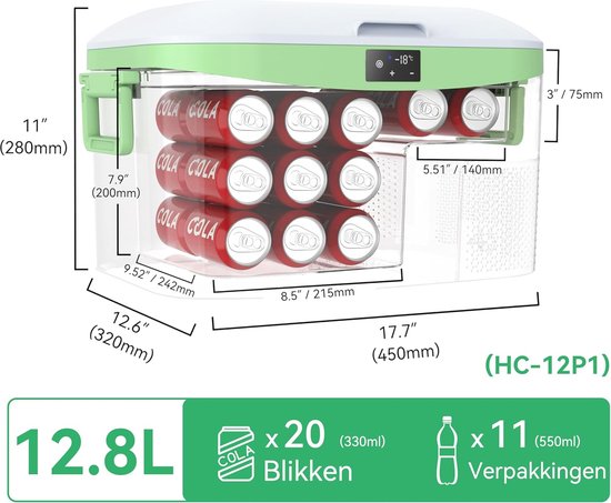 Compressor Koelbox 12,8L - Koelt tot -18°C in 40 Min - 12/24V & 230V - Touchscreen - Accu Beveiliging - Camping & Auto - Wit — afbeelding 2
