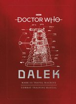 Rood boek met witte schematische tekening van een Dalek, 'Doctor Who', 'Dalek Mark III Travel Machine', 'Combat Training Manual'.