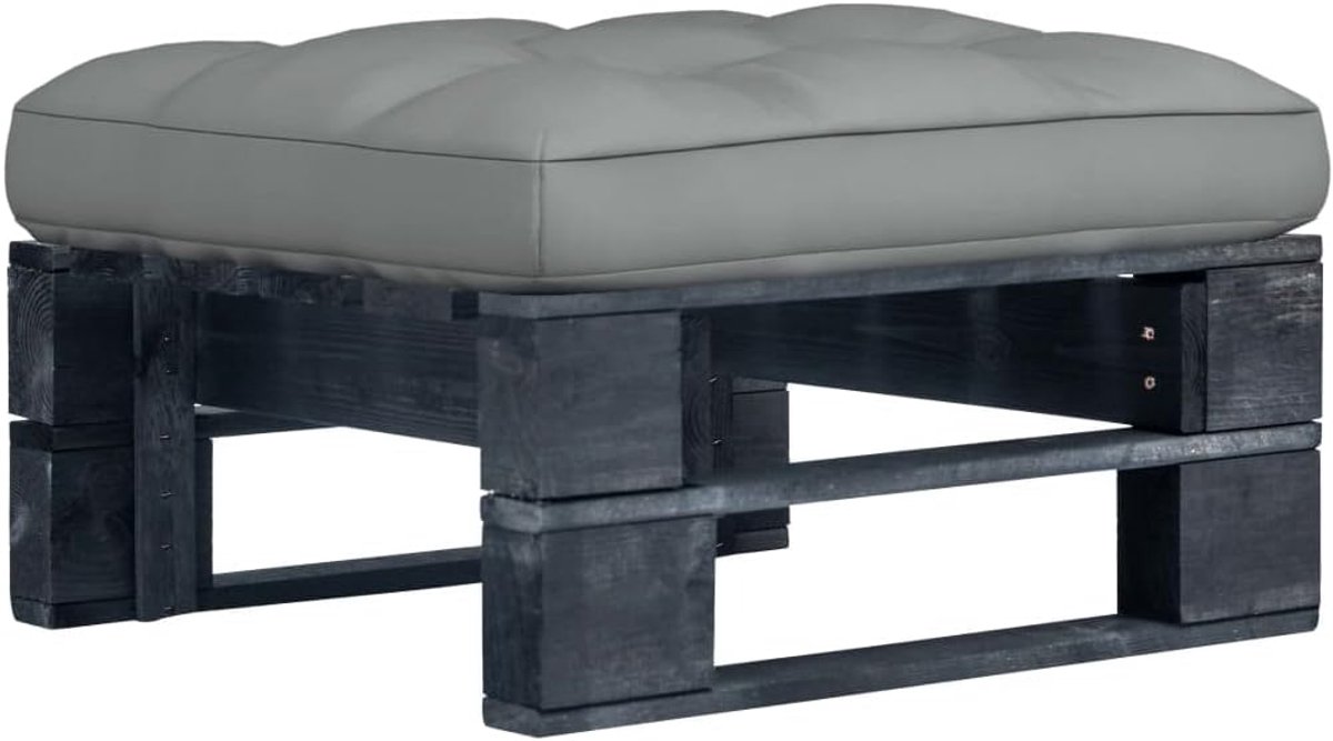 Palletkruk - Voetenbank Poef - Buiten Ontspannen - Weerbestendig Grenenhout - 60 x 60 x 25 cm - Zwart