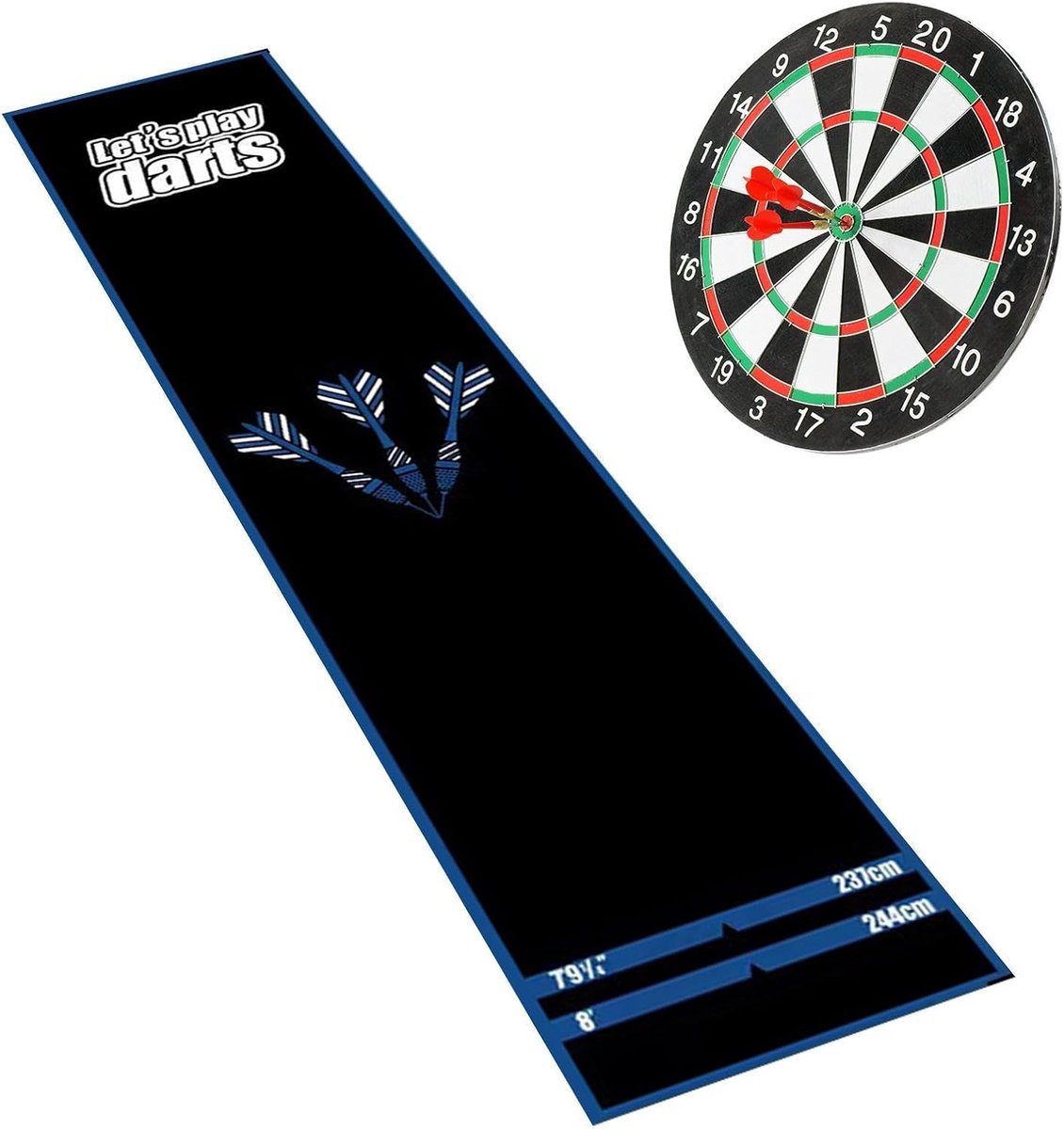 Dartmat met Werplijn - Dart vloermat Antislip - Bescherming Vloer - Geïntegreerde Werplijnen - 300 x 60 cm - Grijs