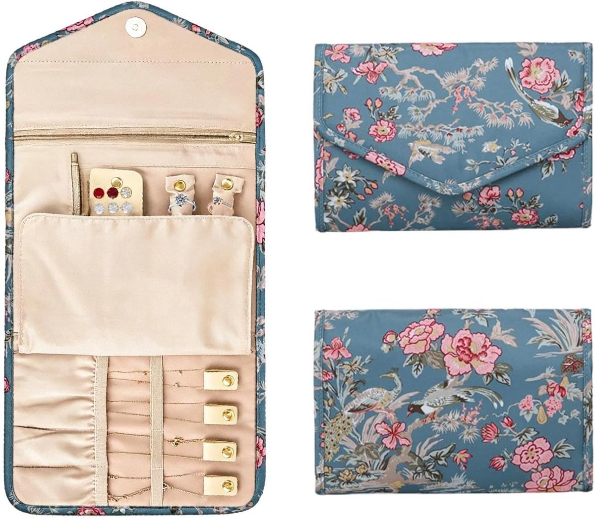 Opbergtas Sieraden - Reis Organizer - Veilig Vervoeren - Meerdere Vakken - 15 x 23 cm - Blauw