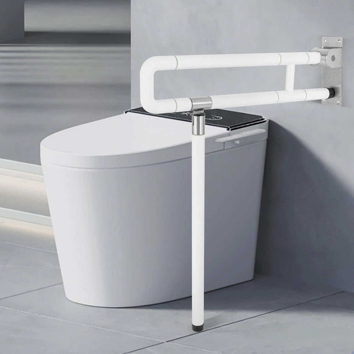 Calivari Opklapbare Toiletbeugel met Steunpoot - Toiletsteun voor Senioren, Ouderen en Mindervaliden - Veiligheidsbeugel voor Revalidatie - Wit