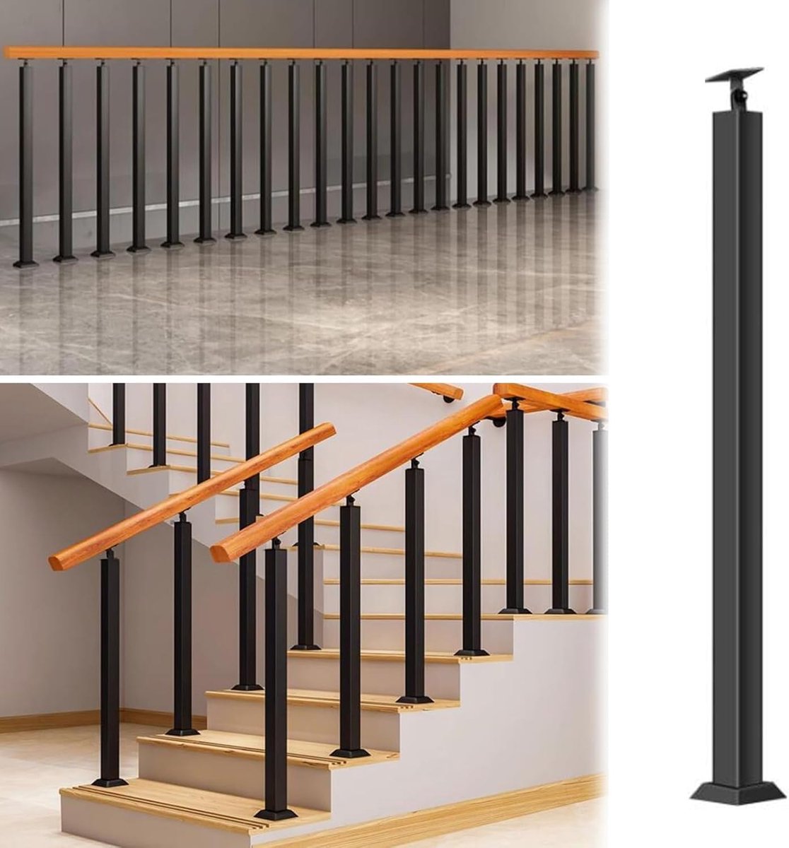 Trapleuning Baluster - Spilpaal Kolom - Veilig Traplopen - Kantelbare Beugel - 60-120 cm - Zwart