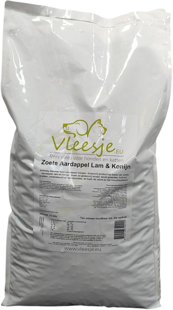 Vleesje brok Zoete aardappel Lam & Konijn zak 15 kilo